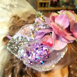 Sparkly  velvet satin fairytail crown roses leaves levender purple pinks